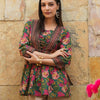 Green Cotton Floral Short Kurti for Jeans